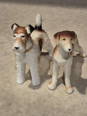 Lot Of 2 Ceramic Dog Figurines - Unbranded White and Brown Decorative Dogs